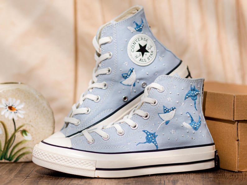 Ray Embroidered Converse Chuck Taylor 1970s: Custom Ocean Embroidery Shoes