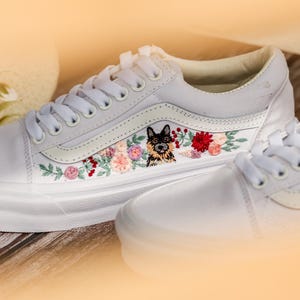 Custom Embroidered Vans Old Skool, Flowers, Pet Embroidered Wedding Reception Shoes, Floral Embroidered Sneaker, Personalized Bridal Sneaker