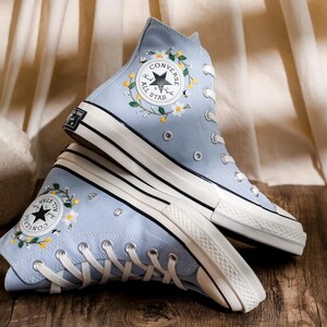 Embroidered Converse, Embroidered Floral, Custom Converse High Top,  Converse Embroidered With Colorful Flower Garden, Personalized Gifts