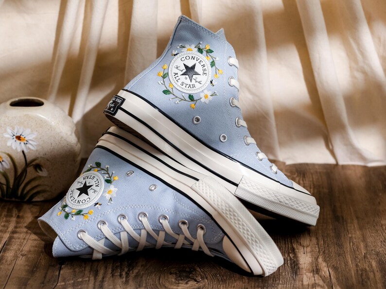 Embroidered Converse, Embroidered Floral, Custom Converse High Top,  Converse Embroidered With Colorful Flower Garden, Personalized Gifts