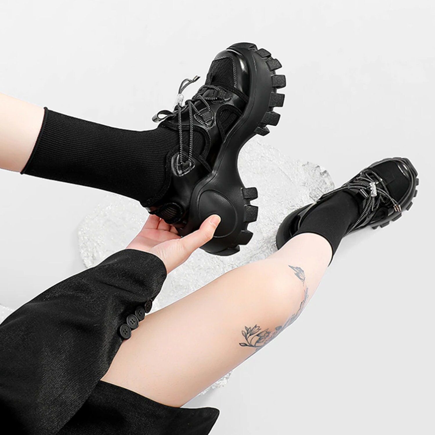 Black Mossi Chunky Platform Sneakers