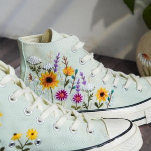 Custom Converse Chuck Taylor Embroidered Garden Flowers, Sunflower Embroidered Converse, Garden Sunflowers Embroidered Sneaker, Gift For Her