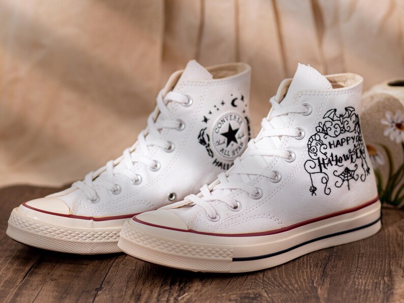 Converse Embroidered Dancing Skeleton 90s Vintage Style Shoes, Retro Skeleton Sneakers, Skull Funny Embroidery Shoes