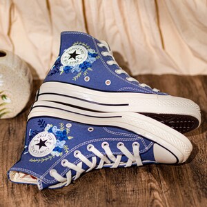 Blue Converse Chuck Taylor 1970s: Custom Floral Embroidered Bridal Sneakers