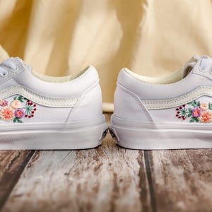 Custom Embroidered Vans Old Skool, Flowers, Pet Embroidered Wedding Reception Shoes, Floral Embroidered Sneaker, Personalized Bridal Sneaker