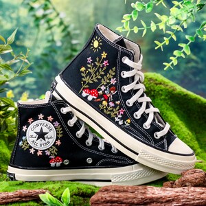 Custom Embroidered Converse High Tops, Angel, Flowers, Mushroom Embroidered Shoes,garden and Flowers Embroidered Sneakers, Gift for Her