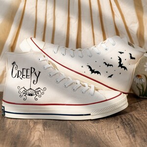 Unique Personalized Embroidered Converse High Tops, Custom Halloween Embroidery Sneakers, Creepy Spider Embroidery Converse, Halloween Gift