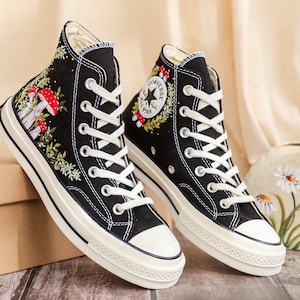Custom Embroidered Converse Chuck Taylor 1970s, Mushrooms Embroidered Sneakers Custom, Mushrooms Embroidered Converse Shoes, Gifts for Her