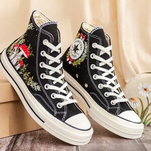Custom Embroidered Converse Chuck Taylor 1970s, Mushrooms Embroidered Sneakers Custom, Mushrooms Embroidered Converse Shoes, Gifts for Her