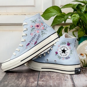 Embroidered Converse, Embroidered Floral, Custom Converse High Top,  Converse Embroidered With Colorful Flower Garden, Personalized Gifts