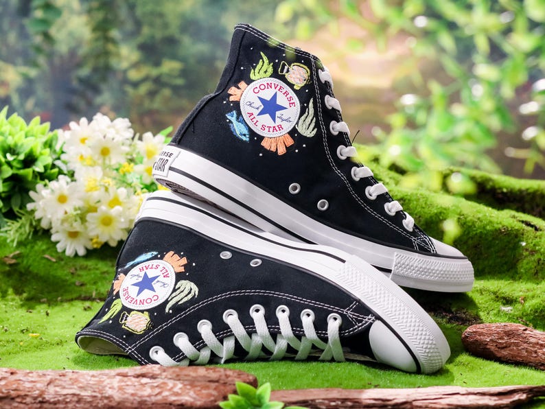 Custom Embroidered Converse, Octopus and Sea Turtle Embroidered Shoes Custom, Ocean and Coral, Fish Embroidered Sneakers Custom, Diver Gifts