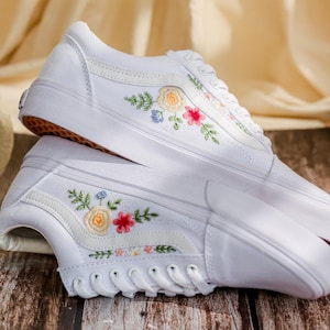 Embroidered Vans, Flower Embroidery Vans Shoes Custom, Vans Embroidery Flowers, Floral Embroidered Sneakers Custom, Birthday Gifts for Her