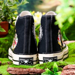 Custom Converse Embroidered Book, Mushrooms, Flowers Embroidery Shoes, Flower Garden, Book Embroidered Converse, Unique Graduation Gift