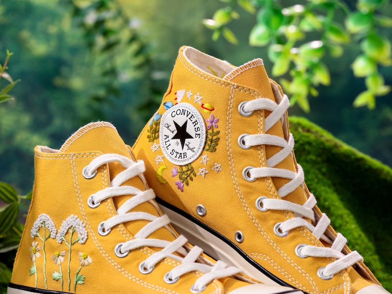 Embroidered Converse Shoes, Converse Embroidery Flowers, Floral Embroidery Sneakers Custom for Women, Sun and Sunflower Embroidery Converse