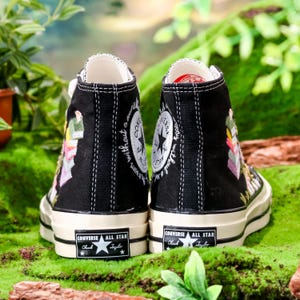 Hand-Embroidered Book & Mushroom Floral Converse,Book Embroidered Converse Shoes, Flower Embroidered Sneaker,Magical Graduation Gift for Her