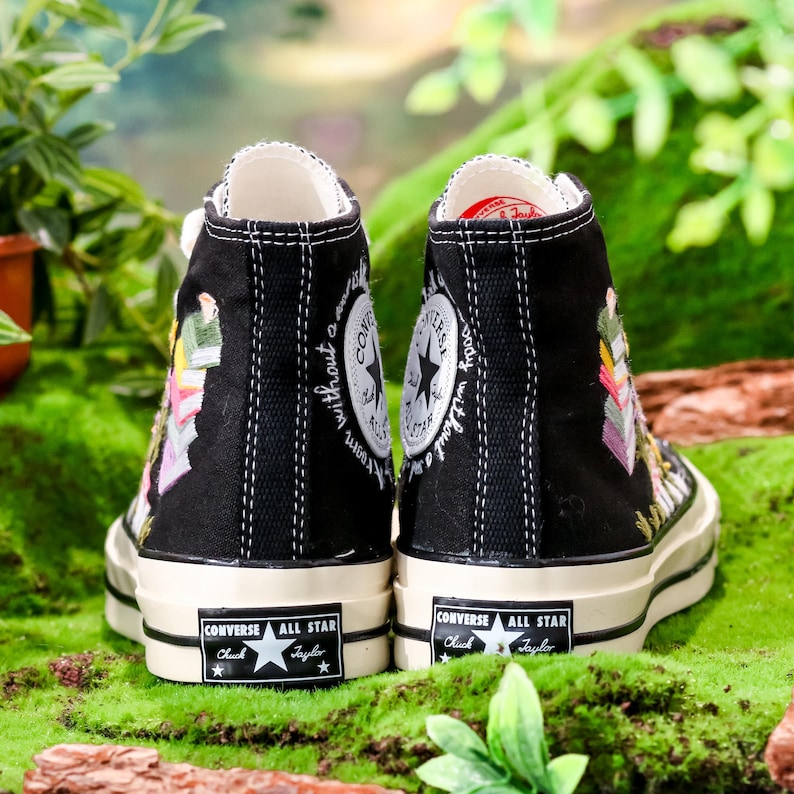 Hand-Embroidered Book & Mushroom Floral Converse,Book Embroidered Converse Shoes, Flower Embroidered Sneaker,Magical Graduation Gift for Her