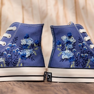 Blue Converse Chuck Taylor 1970s: Custom Floral Embroidered Bridal Sneakers