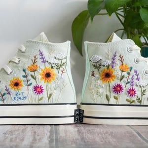 Custom Converse Chuck Taylor Embroidered Garden Flowers, Sunflower Embroidered Converse, Garden Sunflowers Embroidered Sneaker, Gift For Her