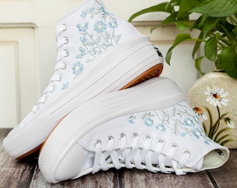 Sneakers da sposa per la sposa, Converse Platform con ricami floreali da sposa, Scarpe con ricami floreali, Sneakers con ricami floreali, Regali di nozze