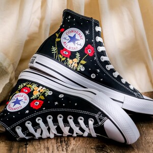 Custom Embroidered Converse, Evil Eye Flower Embroidered Converse Shoes Custom, Red Floral Embroidered Sneaker, Converse Embroidery Evil Eye
