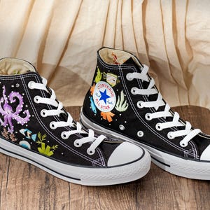 Custom Embroidered Converse Chuck Taylor Sneakers: Ocean Octopus Design