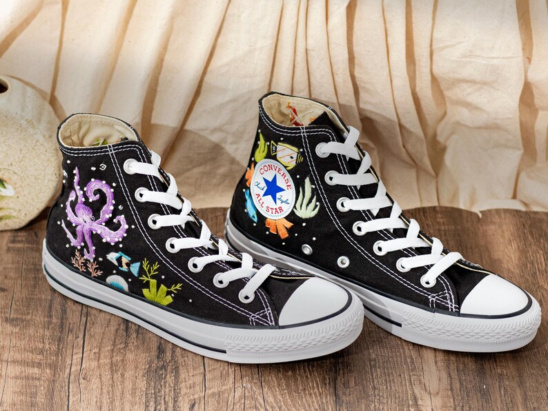 Custom Embroidered Converse Chuck Taylor Sneakers: Ocean Octopus Design