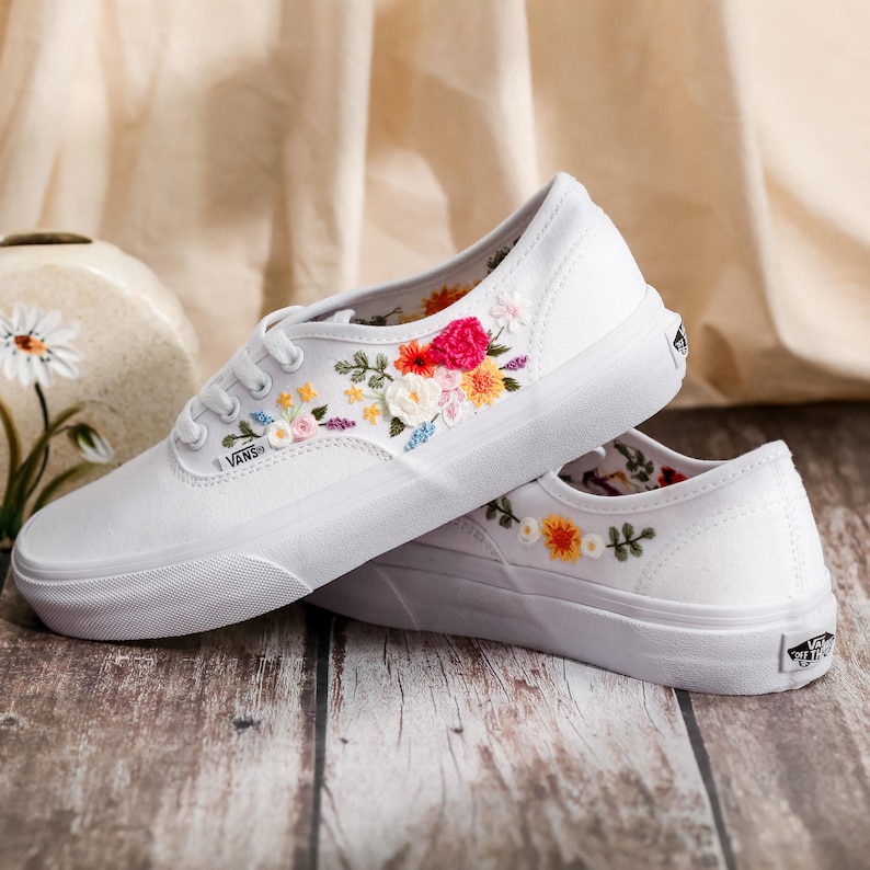 Wedding Vans for Bride, Bridal Flowers Embroidered Vans Shoes, Wedding Shoes, Wedding Flowers Embroidered Sneakers Custom, Gifts for Wedding