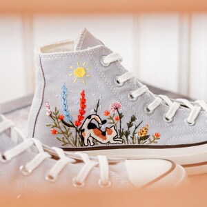 Wildflower Garden Embroidered Converse, Mushrooms, Cat Embroidered Shoes, Custom Floral Embroidery Shoes, Summer Cottagecor Embroidery Shoes