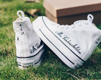 Custom Converse Platform for Bride, Custom Embroidery Wedding Converse Platform, Name and Wedding Date Embroidered Shoes, Wedding Gift