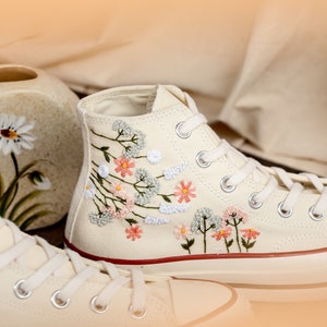 Embroidered Converse High Tops 1970s, Flowers Embroidery Converse, Floral Embroidered Shoes Custom, Gift for Best Friend, Birthday Gift