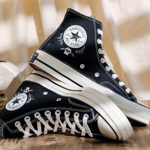 Embroidered Converse, Ghost Embroidered Converse Shoes Custom , Black Converse Embroidery Skull and Bat, Ghost Embroidered Sneakers for Men