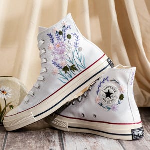 Custom Wedding Converse Platform, Wedding Flowers Embroidered Shoes Custom, Bridal Flowers Embroidered Sneakers, Wedding Flowers Embroiderey