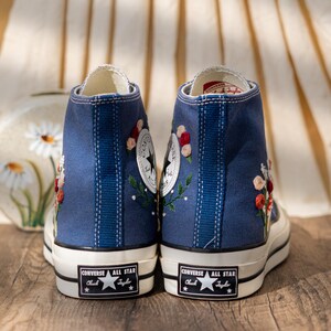 Mushroom Embroidered Converse High Top, Denim Canvas Shoes Embroidery Floral, Custom Sneakers Embroidered, Unique Women Shoes, Birthday Gift