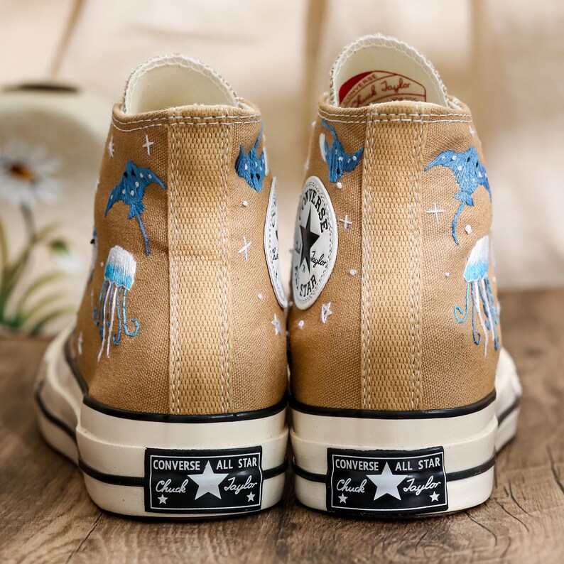 Custom Ray Embroidered Converse Shoes, Ray and Jellyfish Embroidered Sneaker, Respect The Locals Converse Surfing Shoes, Gift for Sea Lover