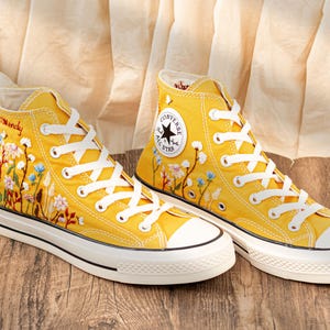 Custom Embroidered Converse: Garden Flower & Name Design