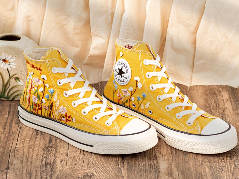 Custom Embroidered Converse: Garden Flower & Name Design