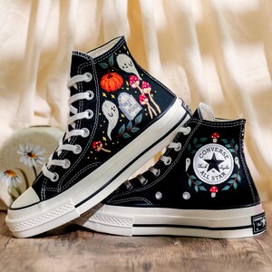 Custom Embroidery Converse, Ghost and Pumpkin Embroidered Sneaker, Ghost Embroidery Halloween Vibes Embroidered Shoes Custom, Halloween Gift
