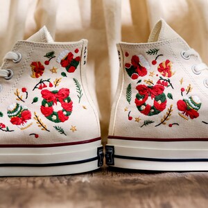 Christmas Embroidery Converse, Xmas Embroidered Shoes for Women, Noel Embroidered Sneaker for Her, Converse Embroidered Christmas