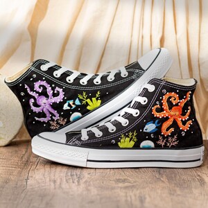 Custom Embroidered Converse Chuck Taylor Sneakers: Ocean Octopus Design