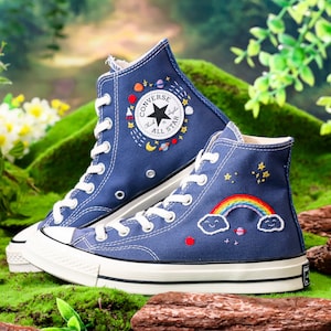 Converse Embroidery Shoes, Rainbow Embroidered Converse High Tops, Sky,  Star Embroidered Shoes,  Rainbow Embroidered Sneakers, Gift for Her