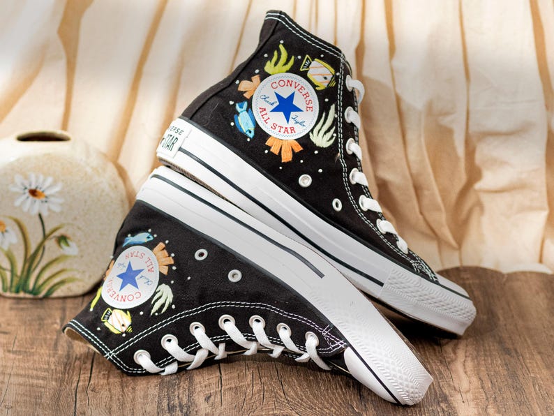 Custom Embroidered Converse Chuck Taylor Sneakers: Ocean Octopus Design