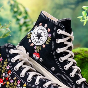 Custom Embroidered Converse High Tops, Angel, Flowers, Mushroom Embroidered Shoes,garden and Flowers Embroidered Sneakers, Gift for Her