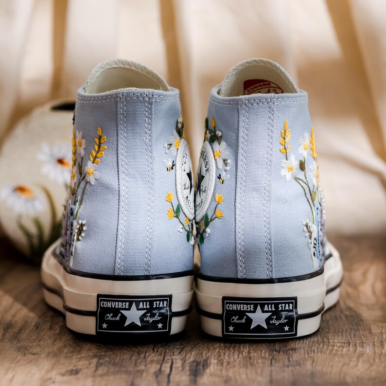 Embroidered Converse, Embroidered Floral, Custom Converse High Top,  Converse Embroidered With Colorful Flower Garden, Personalized Gifts