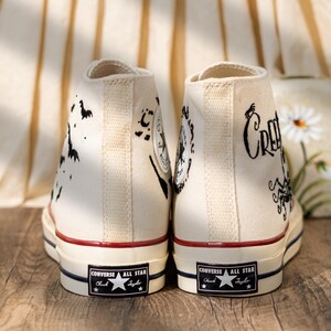 Unique Personalized Embroidered Converse High Tops, Custom Halloween Embroidery Sneakers, Creepy Spider Embroidery Converse, Halloween Gift
