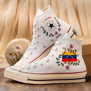 Venezuela Flag Embroidered Sneakers, Custom Converse Venezuelan Pride Gift