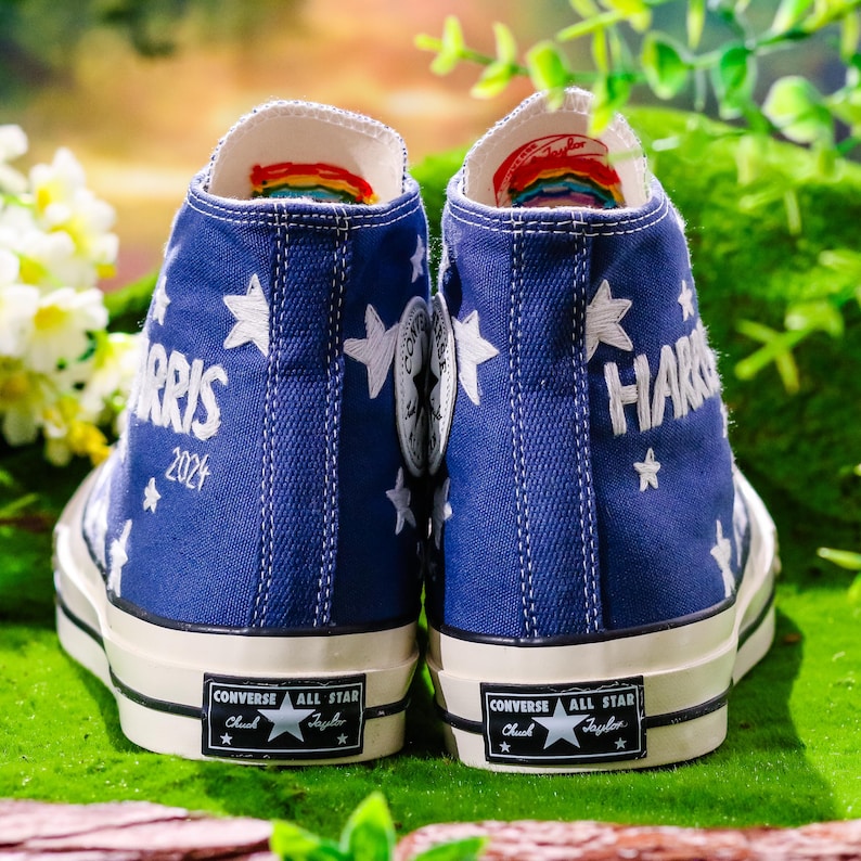 Embroidered Converse, Embroidered Star Converse, Shoes Embroidery Stars, Custom Converse Men, Custom Shoes Embroidered Stars Sneakers Gift