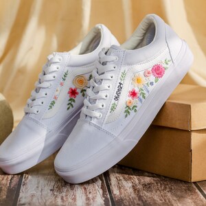 Embroidered Vans, Flower Embroidery Vans Shoes Custom, Vans Embroidery Flowers, Floral Embroidered Sneakers Custom, Birthday Gifts for Her