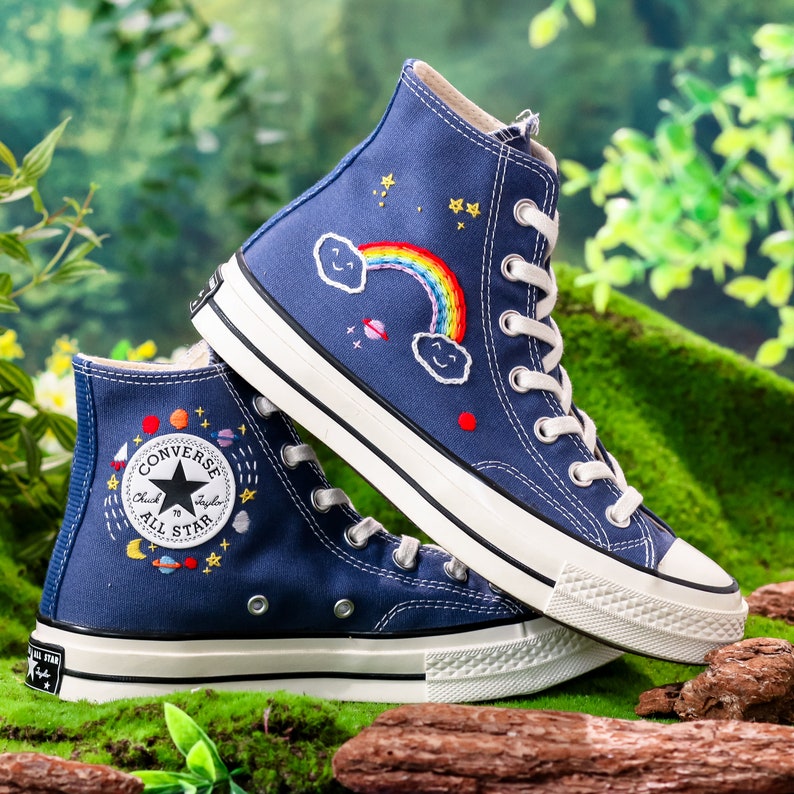 Converse Embroidery Shoes, Rainbow Embroidered Converse High Tops, Sky,  Star Embroidered Shoes,  Rainbow Embroidered Sneakers, Gift for Her