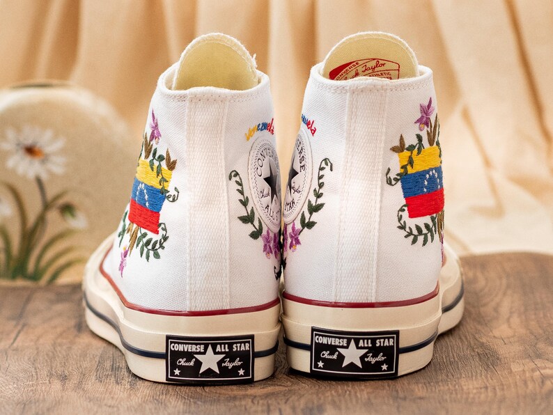 Venezuela Flag Embroidered Sneakers, Custom Converse Venezuelan Pride Gift