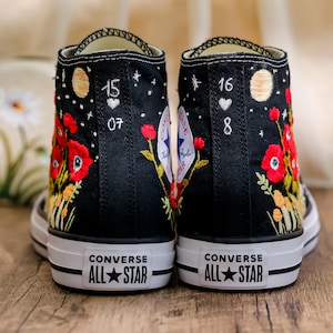 Custom Embroidered Converse, Evil Eye Flower Embroidered Converse Shoes Custom, Red Floral Embroidered Sneaker, Converse Embroidery Evil Eye